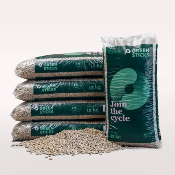 Pellets de madera premium GREENSTICKS ENplus A1 – Palet de 990 kg en bolsa